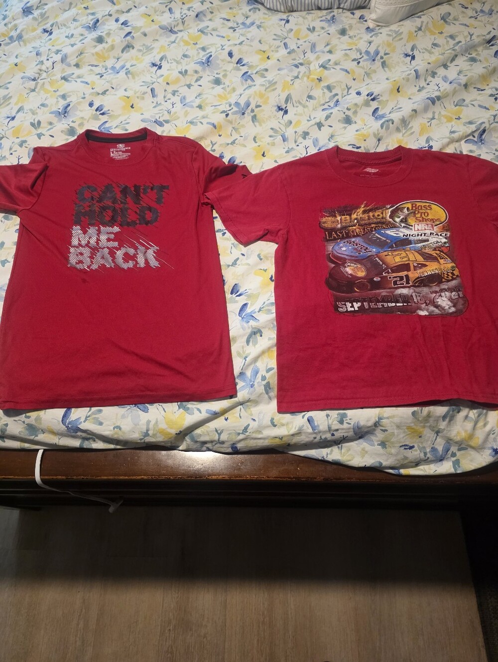 Lot Of 2 Boys Red Crew Neck T-Shirts Nascar Graphic M & Athletic Works L 10-12